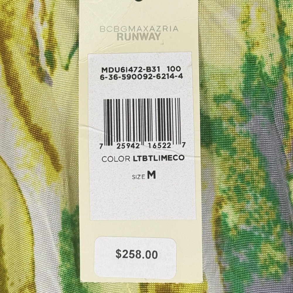 NEW BCBG Maxazria Runway Womens Medium Dress Grey Lime Abstract Asymmetrical - Picture 12 of 12